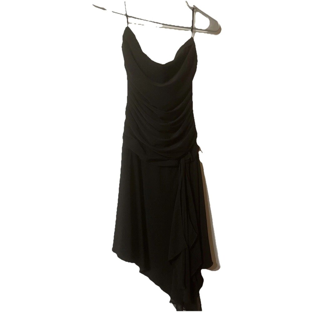 Women's Wrapper Dress Black Asymmetrical Strapless Size Medium Cocktail Party